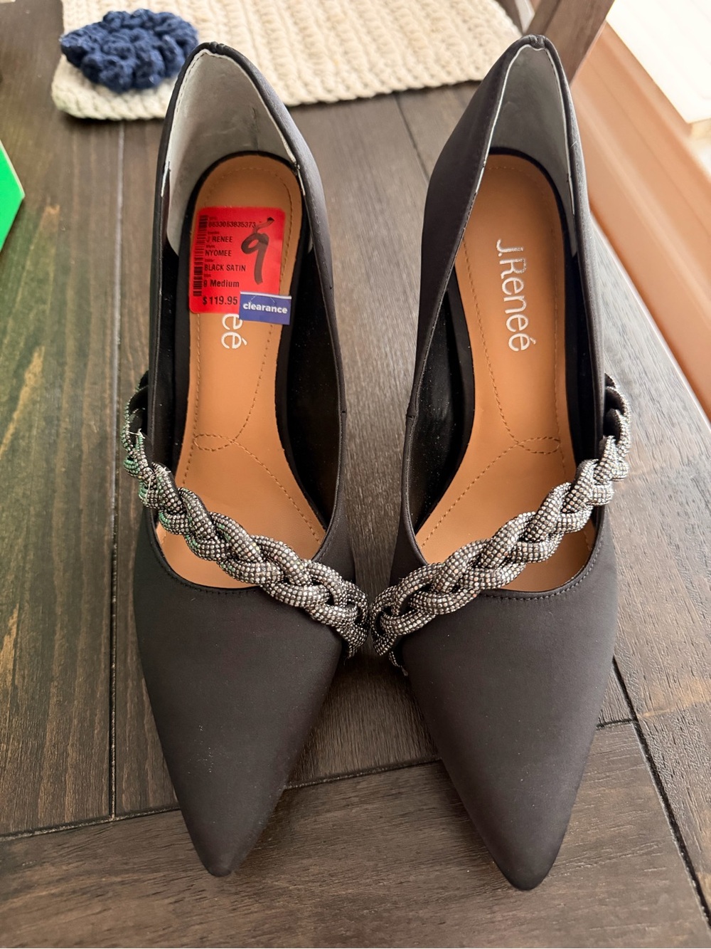 Black Embellished Braided Strap Pointed-Toe Pump - Picture 8 of 12